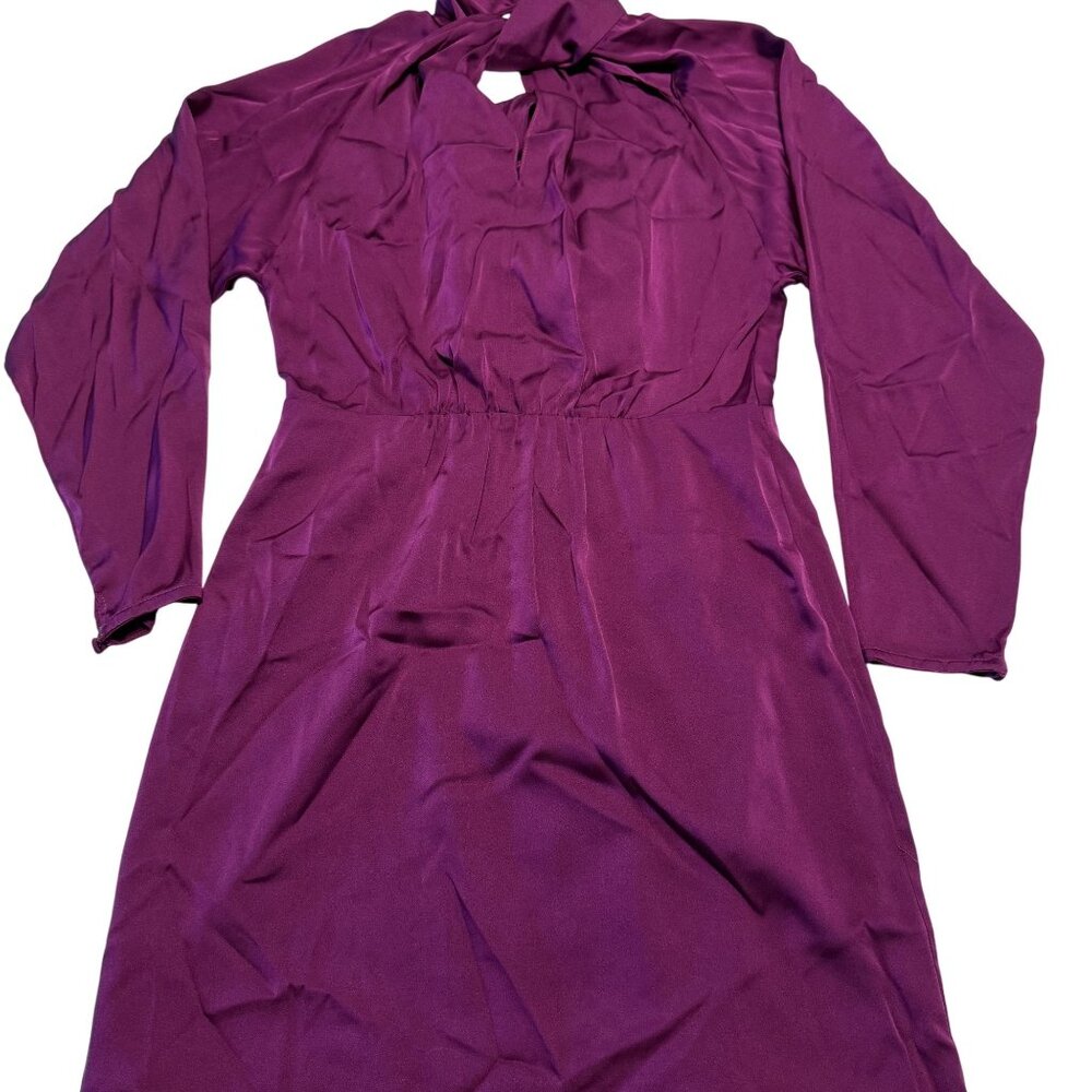 MILLY Purple Satin Twist Front Long Sleeve Mini Dress Women's Size M